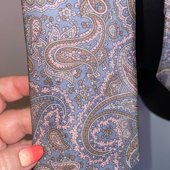 Lanvin Paris Paisley Light Blue Pink Made in Italy Silk Necktie Tie - Picture 7 of 14